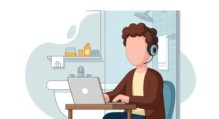 Illustration of person working remotely from home, ideal for blog posts about work-life balance or remote work.