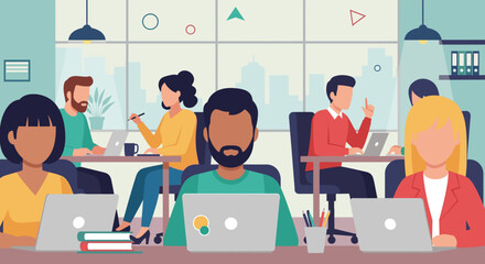 Diverse team of professionals working collaboratively in a modern office. Ideal for websites, presentations, and social media posts about teamwork and productivity.