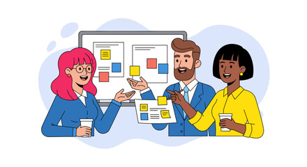 Diverse team collaborating on a project, perfect for website banners, presentations, or social media posts about teamwork and project management.