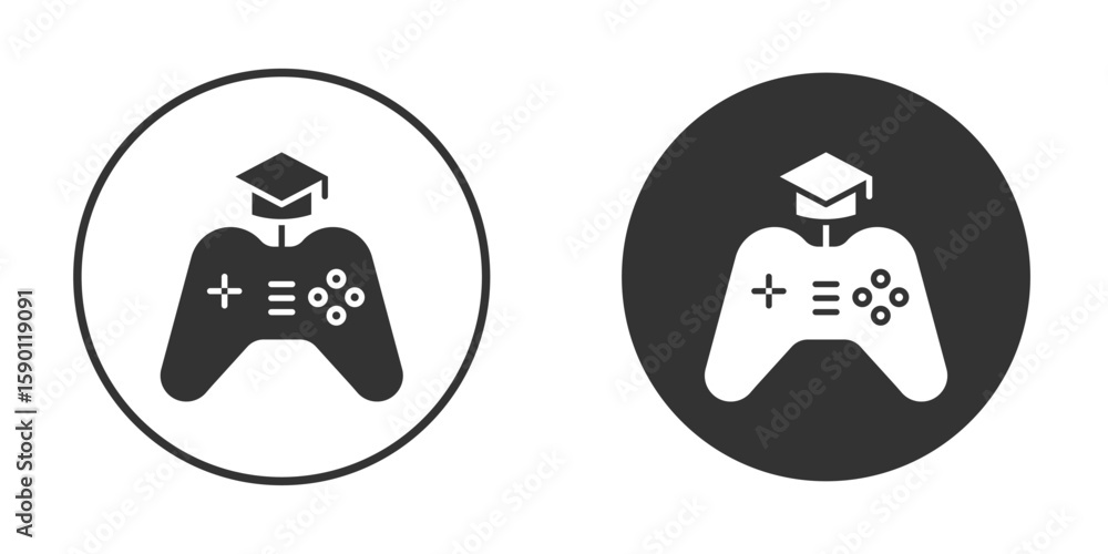 Aufkleber game based learning icon vector graphics in black and white color