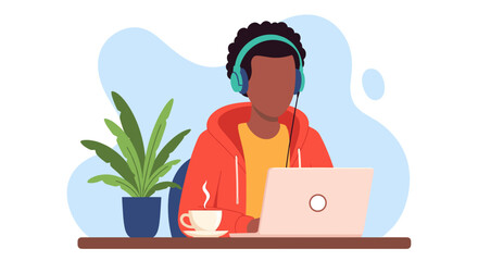 Illustration of a person working from home, ideal for blogs, websites, or social media posts about remote work, productivity, or freelance.
