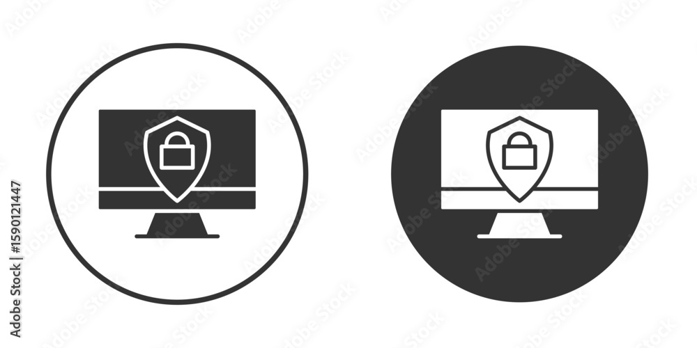 Poster computer security icon vector graphics in black and white color