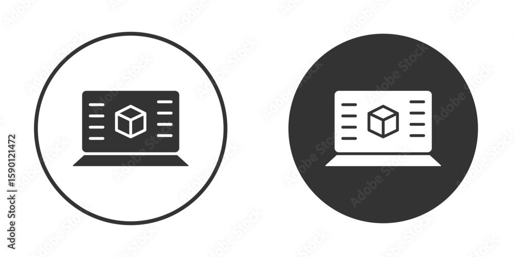 Poster computer simulation icon vector graphics in black and white color