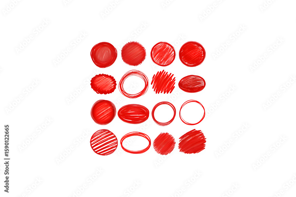 Poster red highlight circle png set – hand-drawn scribble ovals and annotation marks – isolated on transpar
