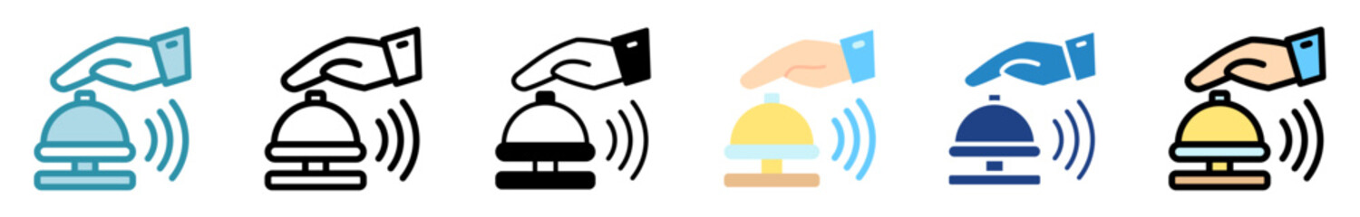 Restaurant Bell multi style, mini illustration icon set. outline, flat, glyph, line color, dual tone. for UI, UX, app, web, digital or print. Related to lifestyle, relaxation, drinks, pub and bar.