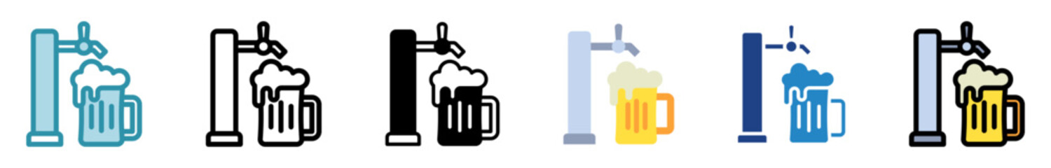 Beer Tap multi style, mini illustration icon set. outline, flat, glyph, line color, dual tone. vector for UI, UX, app, web, digital or print. Related to lifestyle, relaxation, drinks, pub and bar.