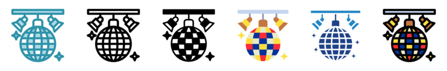 Fototapeta premium Disco Light multi style, mini illustration icon set. outline, flat, glyph, line color, dual tone. vector for UI, UX, app, web, digital or print. Related to lifestyle, relaxation, drinks, pub and bar.