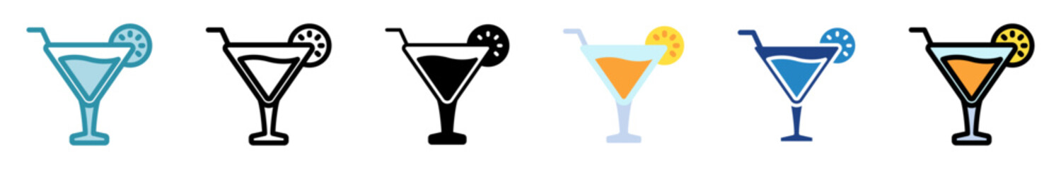 Martini multi style, mini illustration icon set. outline, flat, glyph, line color, dual tone. vector for UI, UX, app, web, digital or print. Related to lifestyle, relaxation, drinks, pub and bar.