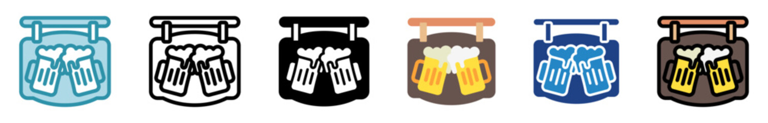 Pub Logo multi style, mini illustration icon set. outline, flat, glyph, line color, dual tone. vector for UI, UX, app, web, digital or print. Related to lifestyle, relaxation, drinks, pub and bar.