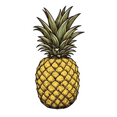 Detailed Engraving Style of a Pineapple with Lush Green Leaves, isolated on transparent background.
