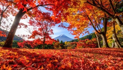 Autumn foliage landscape with mountain view