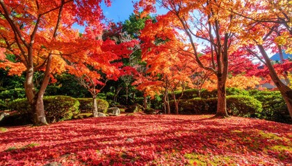 Autumn leaves blanket a park