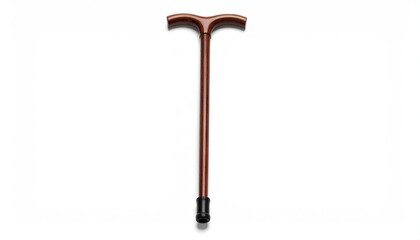 Brown wooden walking stick against white background