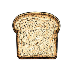 Detailed Engraving Style Slice of Rye Bread on Black Background for Use in Designs, isolated on transparent background.