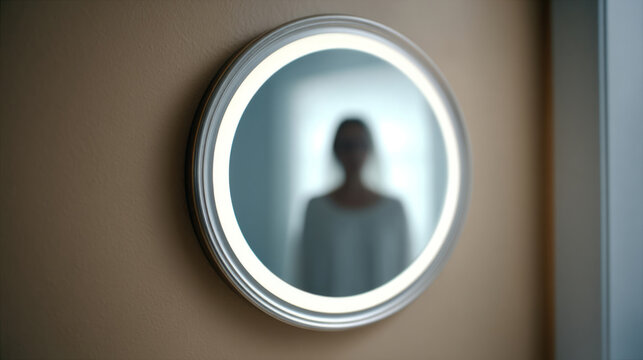 Mysterious ghostly figure emerging in mirror reflection for halloween decoration or horror design - Powered by Adobe