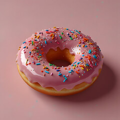 Pink Frosted Donut with Sprinkles on Pastel Background