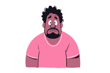 African American man looking sad in pink shirt illustration  