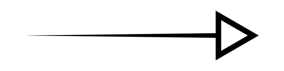 Simple black arrow pointing to the right with a thin tail isolated on transparent background