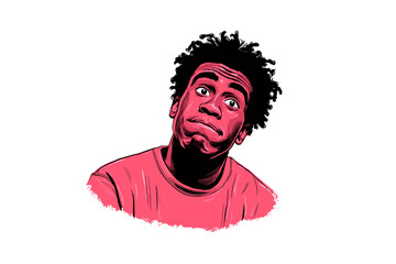African American man with confused expression in hand-drawn illustration  