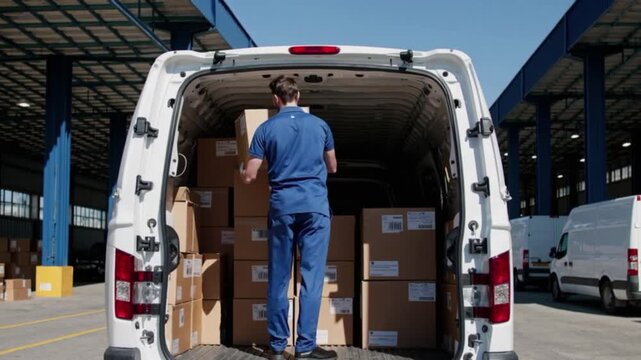 Man loading boxes into delivery van with organized packing