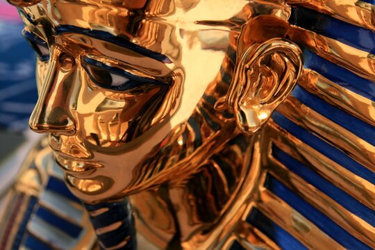 Gold-covered mask found in the tomb of Pharaoh Tutankhamun in Egypt