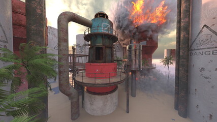 攻撃される基地　3DCGレンダリング