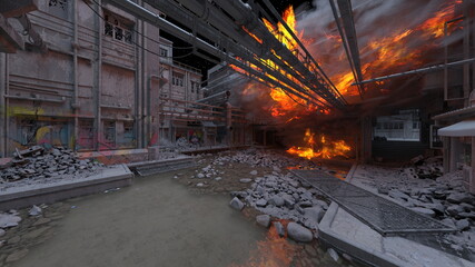 攻撃される基地　3DCGレンダリング