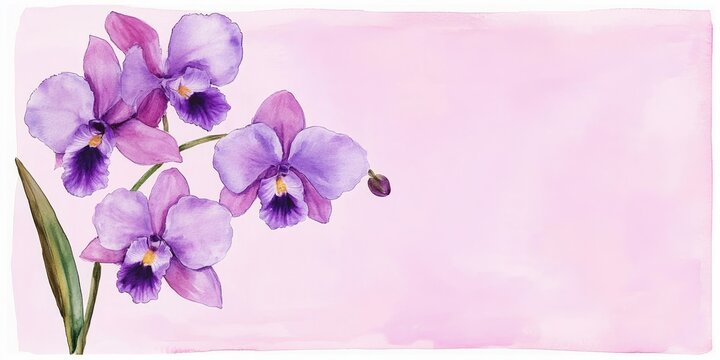 Watercolor Postcard of Purple Sobralia Orchid. A soft, artistic card design for creative and feminine branding.