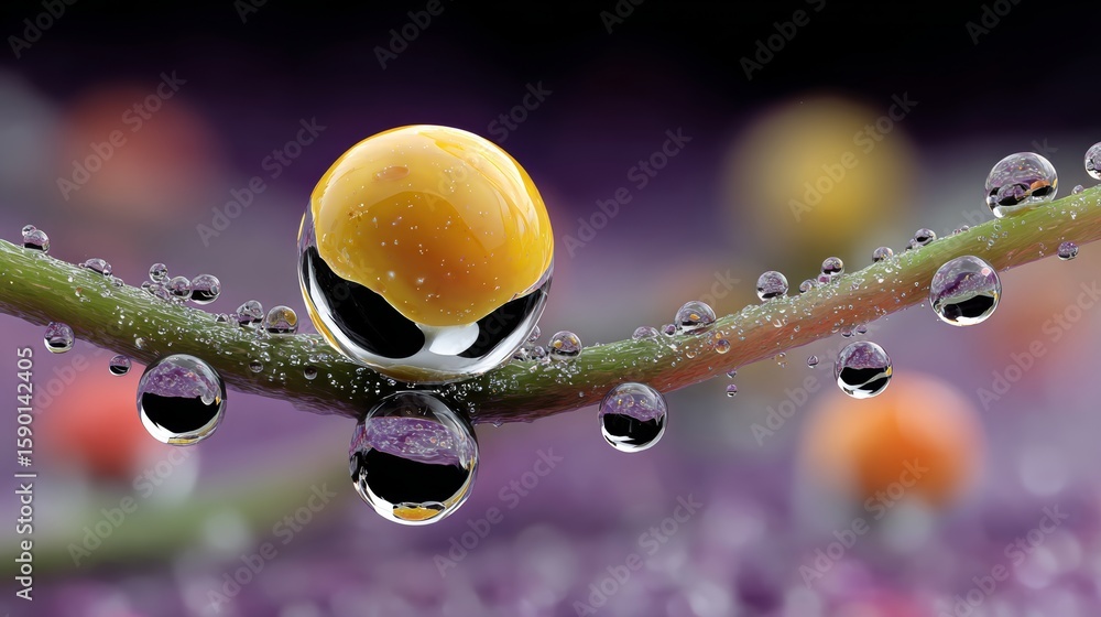 Poster close up of a leaf with a single drop of water on it
