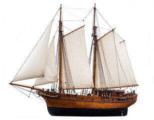 Obraz premium Wooden sailing ship against white