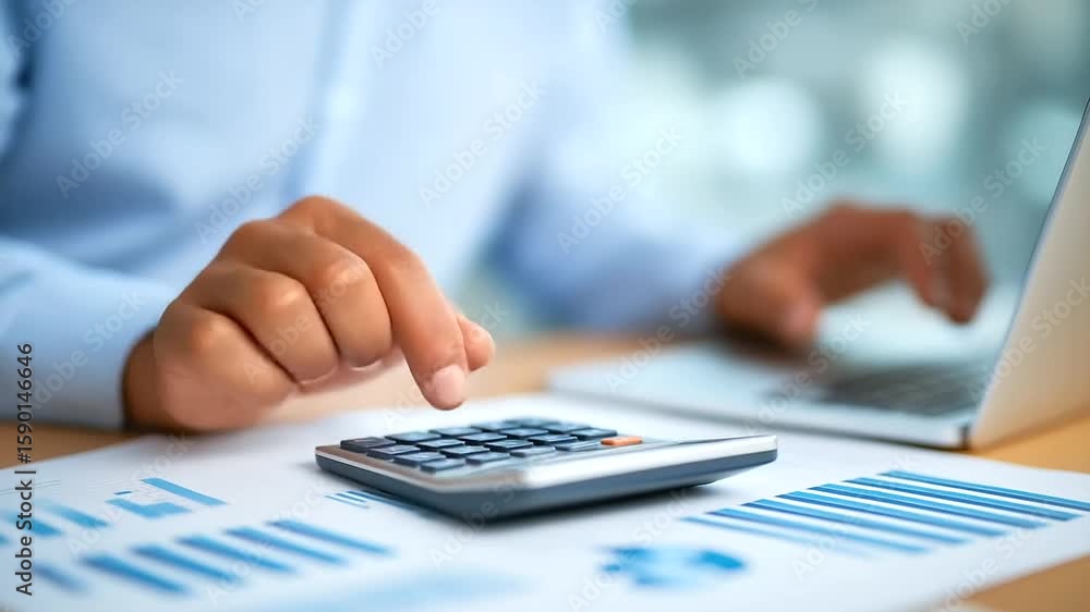 Aufkleber a dynamic office setting featuring a laptop and calculator, perfect for showcasing data analysis and