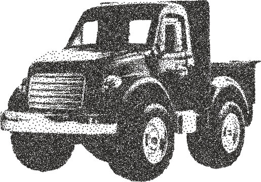 Toy retro y2k stipple design car halftone brutalist urban vector png with clear background, miniature 2000s photocopy grunge tattoo gen z effect