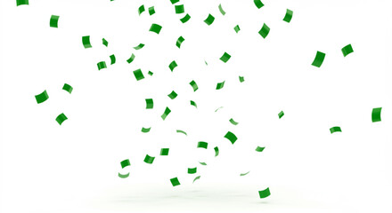 Green confetti falling on a white background creating a festive and celebratory atmosphere in the image created with generated ai