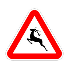 classic highway deer reindeer wildlife on road sign in white red triangle vector illustration isolated on transparent background
