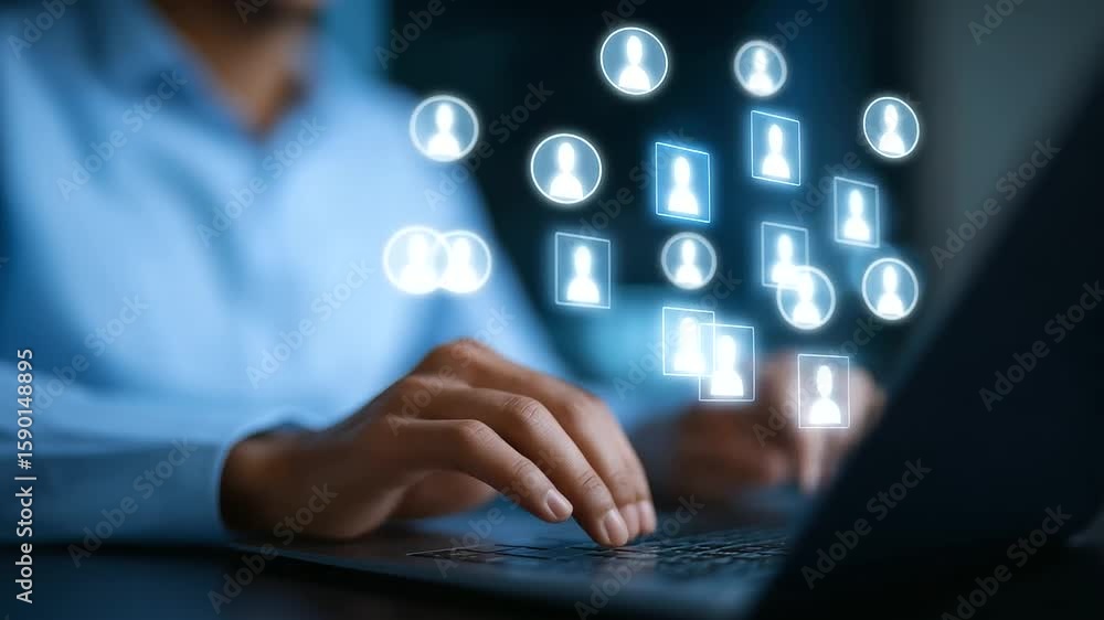 Poster Dynamic workflow interface featuring avatar and document icons for seamless collaboration.