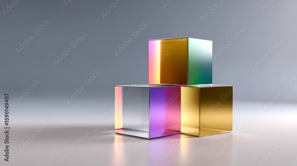 Poster three cubes of different colors are stacked on top of each other