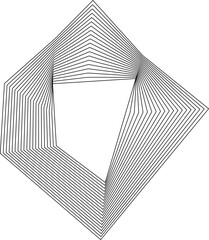 Square concentric lines combined with straight linear elements create layered form with hollow center.