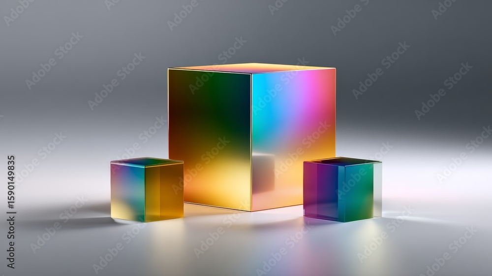 Aufkleber three cubes of different colors are placed on a white background