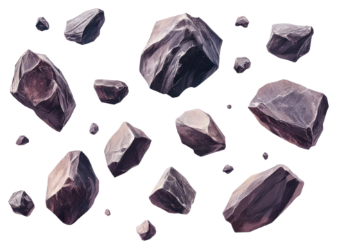 PNG Group of dark rocks floating accessories anthracite.