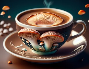 mushroom coffee concept mushroom shaped art on coffee cup