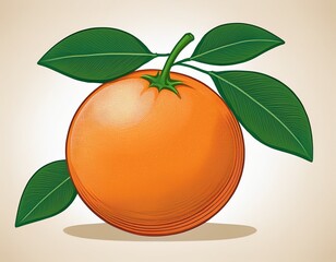 illustrated orange with leaf isolated on white background