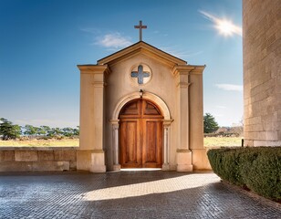 sanctus spiritus church entrance with partially open wooden doors