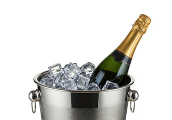 Isolated Chilled Champagne Bottle in Silver Ice Bucket - Elegant Celebration