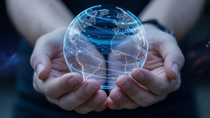 Global connection held in cupped hands holding globe