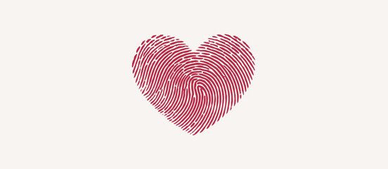 A red fingerprint forming a heart shape on a light background