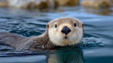 Baby otter is swimming in the water
