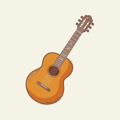 Obraz premium Acoustic guitar with a warm brown color and a simple illustration style