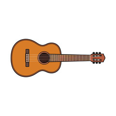 Acoustic guitar with a warm brown body and six strings