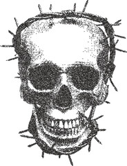 Skull y2k retro stipple art skeleton brutalist halftone vector png transparent, bone 2000s photocopy effect tattoo aesthetic