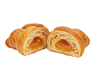 Isolated Cut Croissant Apricot Jam Filling Flaky Pastry